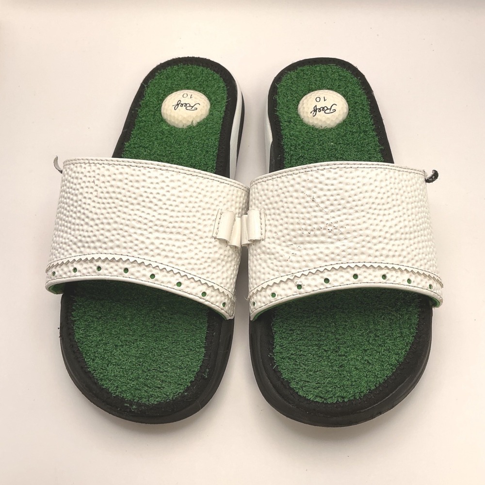 Reef Mulligan Slide Mens 10 Golf Sandals White Green Faux Grass K-23 PGC